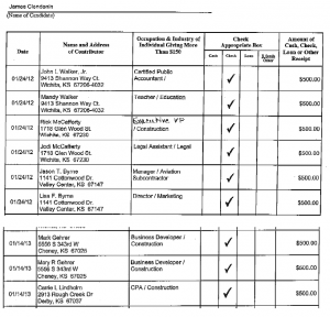 Stacked campaign contributions received by James Clendenin from parties associated with Key Construction. Click for larger version.