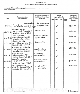 Stacked campaign contributions to Lavonta Williams from Key Construction associates. Click for larger version.