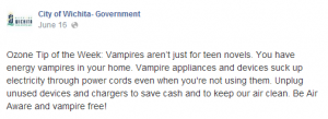 Wichita city government Facebook page public service advice regarding "vampire" power waste.