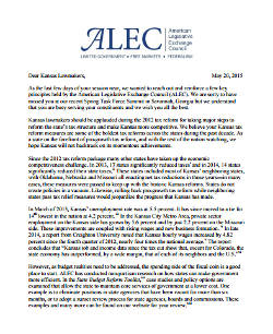 Letter from ALEC to Kansas lawmakers. Click to read.